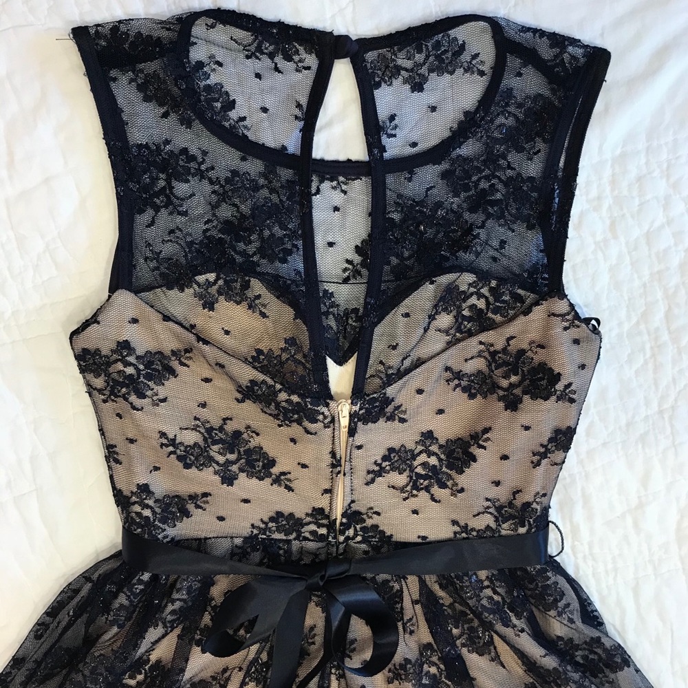 B Darlin Belted Lace Illusion Dress - Picture 4 of 7
